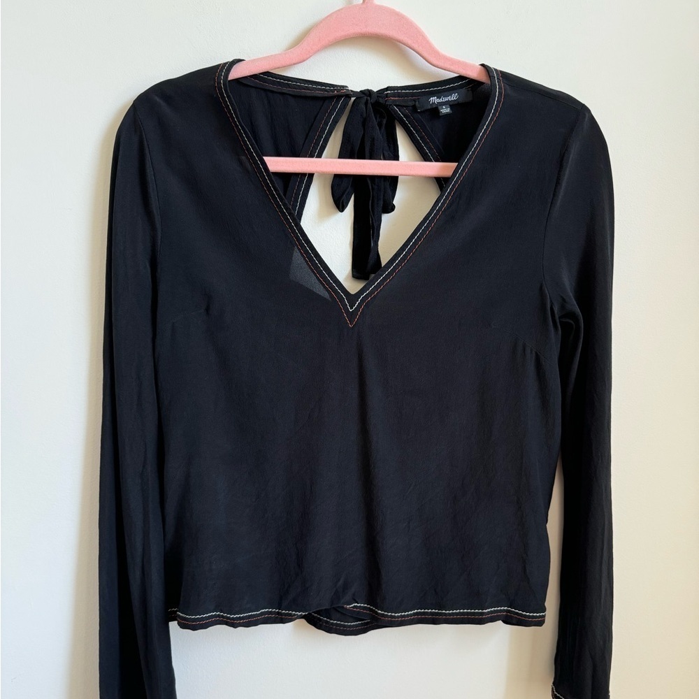 Madewell Silk Stitched Tie Back Blouse - Picture 4 of 8